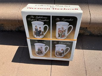 Norman Rockwell Classic Mug Gift Set Japan4 Piece Set 24k Gold Trim New In Box