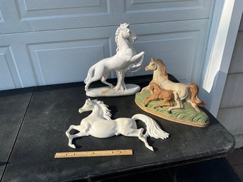 Lot Of 3 Vintage Large Ceramic Horses Horse Figurines