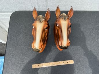 Set Of 2 Vintage Norcrest Japan 3D Porcelain Horse Head Bust Wall Hanging