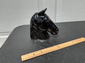 Horse's Head Ceramic Figurine/Black With Gold Trim/Wales ChinaMCM1960s