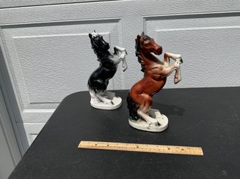 2 Vintage Ceramic Rearing Horse Figurines Made In Japan