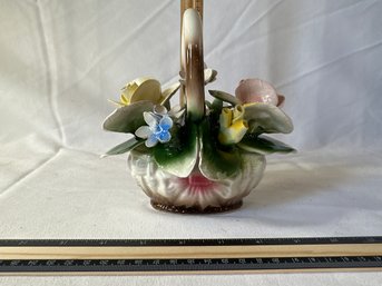 Vintage Collectible Capodimonte Mixed Flower Ceramic Basket