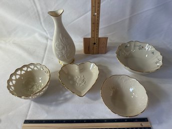Lennox Lot Of Small Bowls, Trinket Dishes, And Vase In Excellent Condition. See Photos.