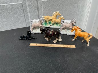 Lot Of Vintage Glazed Ceramic Horse Figurines