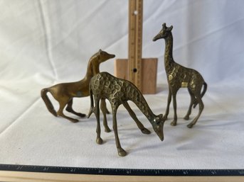 Lot Of 3 Brass Animal Figures 2 Giraffes And 1 Horse