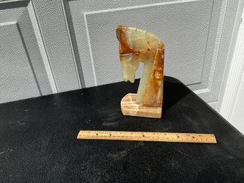 Vintage MCM Trojan Horse Carved Stone Bookend