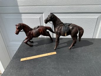 2 Vintage Leather Wrapped Horse Figurines