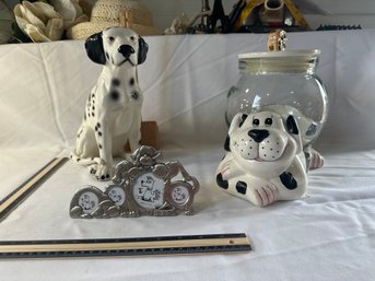 Cute Dog Lot Cookies Treats Jar Dalmatian Figurine And Frame