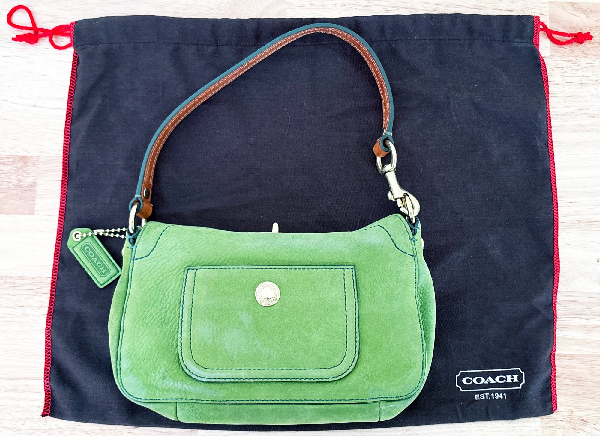 Vintage Y2K Coach Chelsea Hobo Green Suede Shoulder Bag #41151