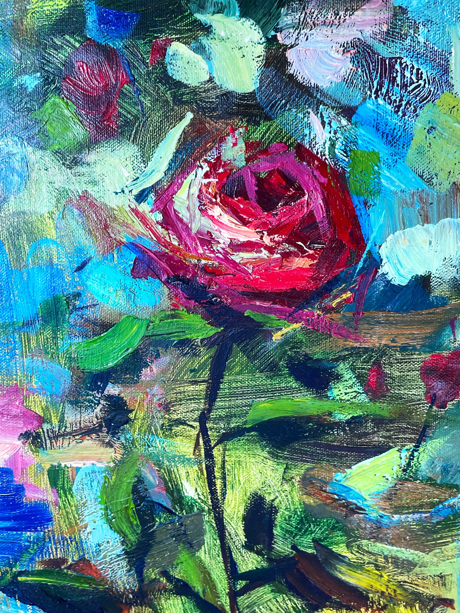 Original Vintage Impressionist Rose Painting On Canvas #28648 ...