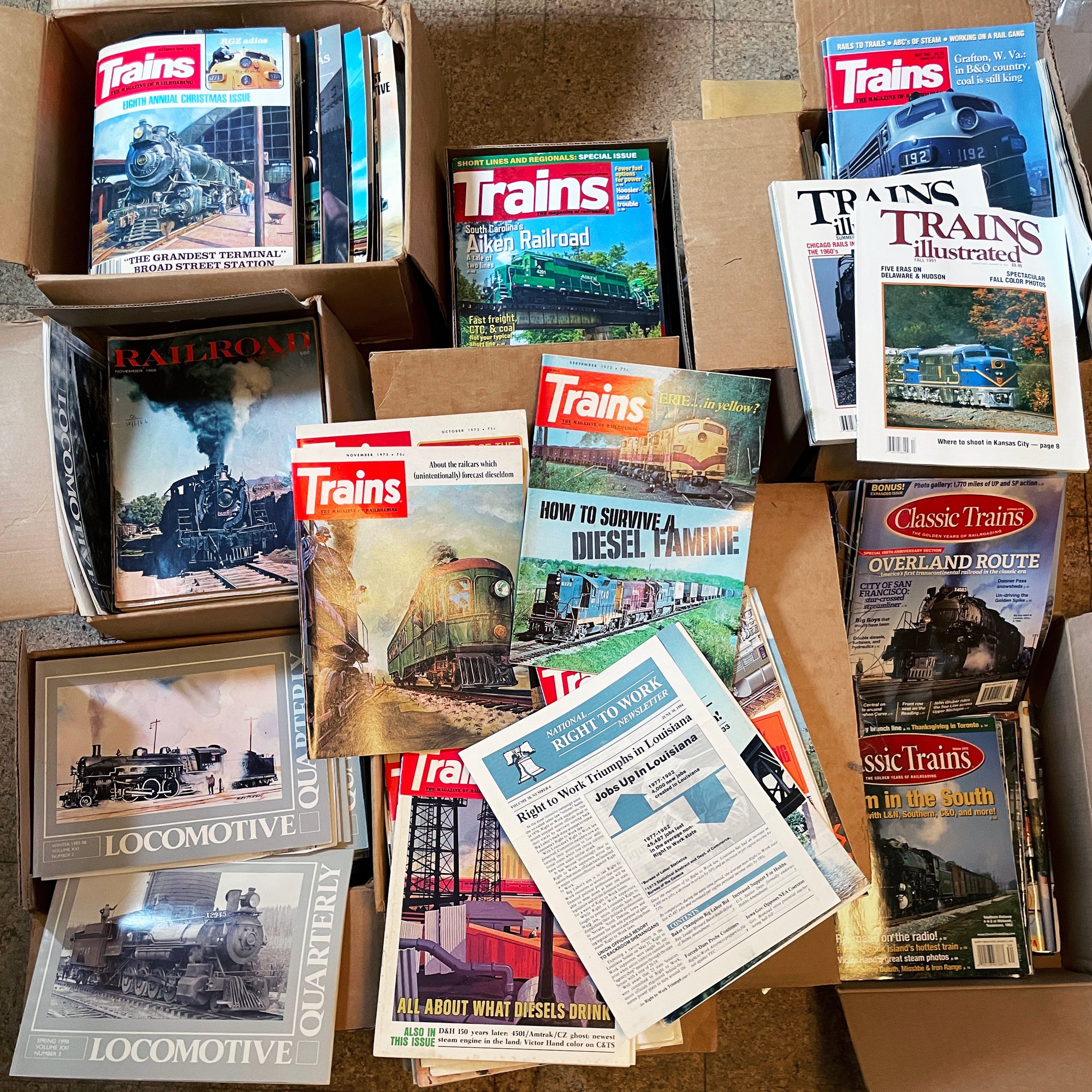 7 Large Boxes Of Vintage Train Magazines Including Trains Illustrated ...