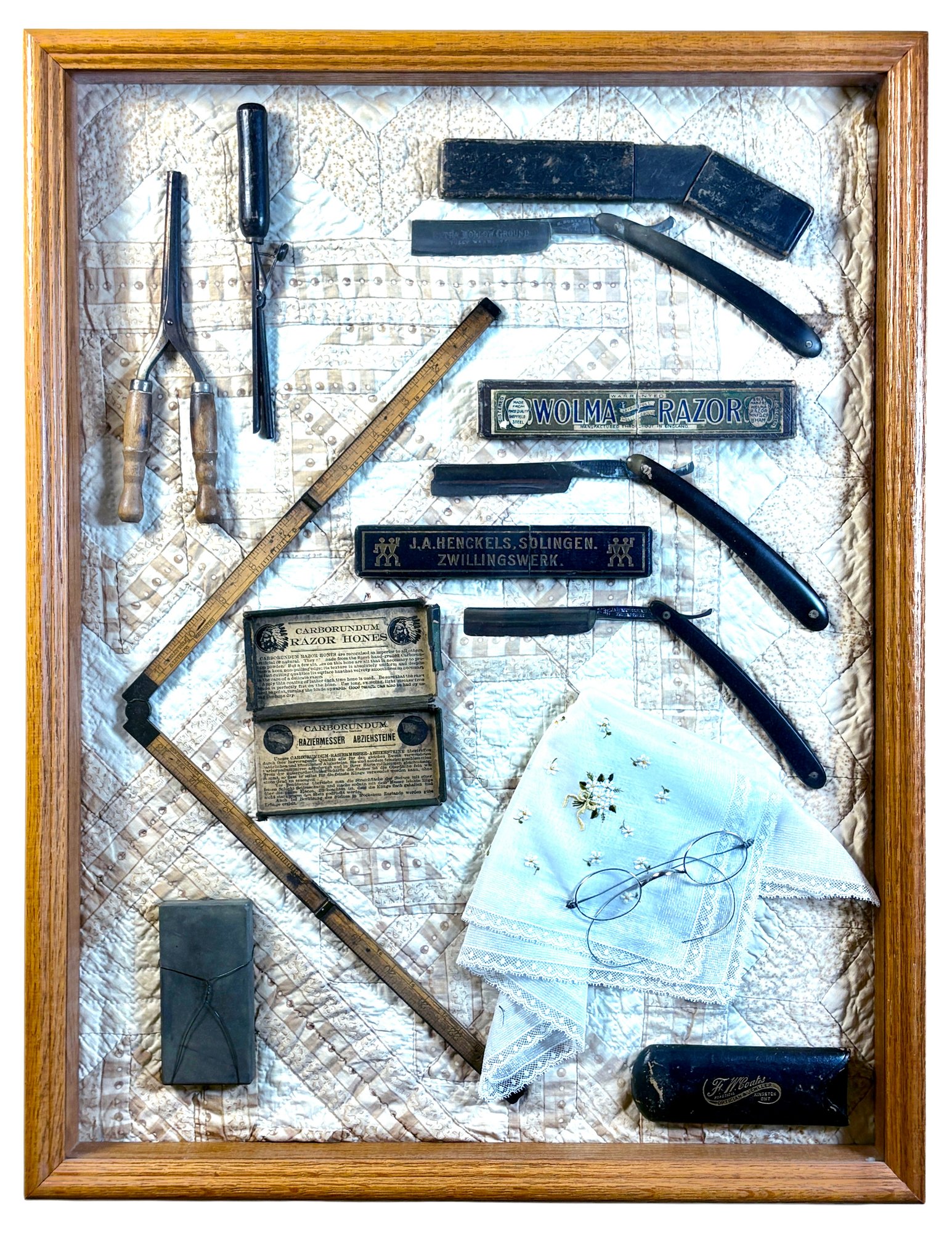 Framed Razorblade Collection Framed Collection Of Antique Grooming Tools Including Straight Edge ...