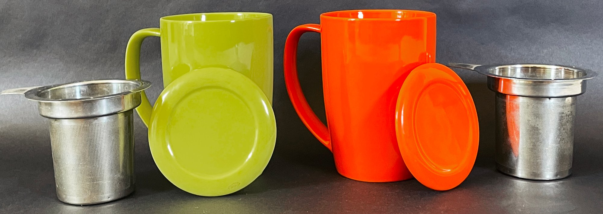 2 Colorful For Life Tea Mugs W/ Tea Strainers And Lids 27700
