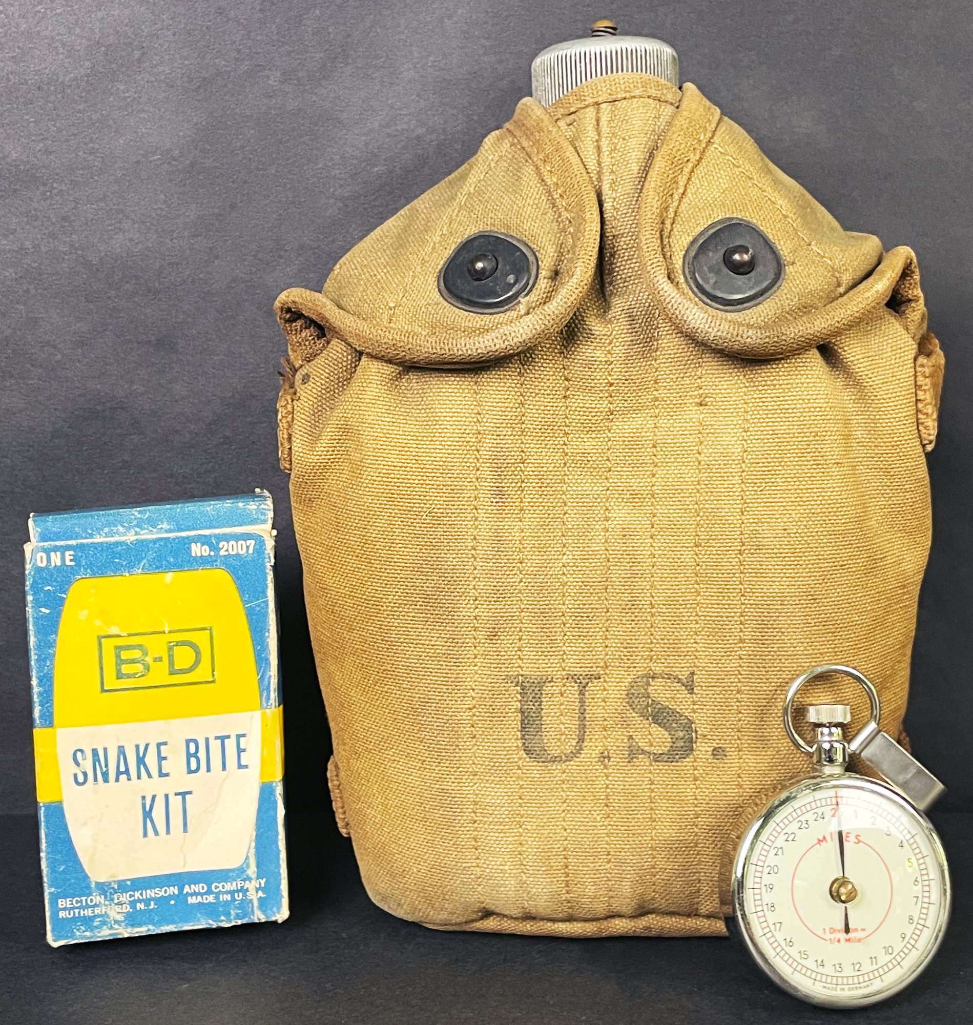 Vintage US Army Canteen With Snake Bite Kit & Compass Pedometer #28109 ...