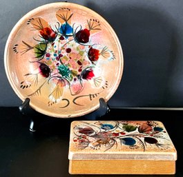 Vintage California Cloissonne Enameled Copper Bowl And Trinket Box