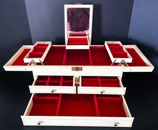 Gorgeous Large Vintage Jewelry Box With Expanding Top And Divided Drawers