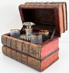 Unique Antique 19th-century French Leather-bound Book-form Tantalus Liquor Set
