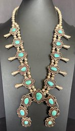 Absolutely Stunning Vintage Squash Blossom, Signed KC, Likely Sterling, 205g