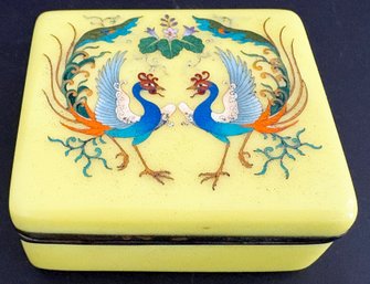 Rare Antique Japanese Meiji Period Imperial Yellow Cloisonne Enamel Box With What Appears To Be Sterling Fitti