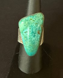 Signed Sterling And Turquoise Adjustable Statement Ring