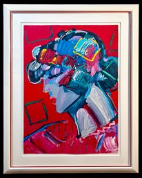Large Signed Peter Max Mixed Media Limited Edition Serigraph On Paper Art 'Crimson Lady' 250/300