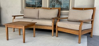 Nice Jensen Outdoor Patio Ipe Opal Club Love Seat And Lounge Chair With A Square Side Table And Covers