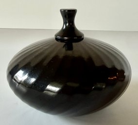 Stunning Santa Clara Artist Denny Gutierrez Lidded Jar With Swirling Ribs