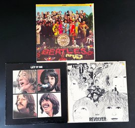 3 Beatles Vinyl Record Albums: Let It Be, Revolver, & Sargent Pepper's