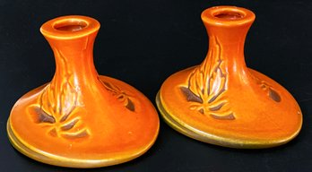 Brown Roseville Candle Holders