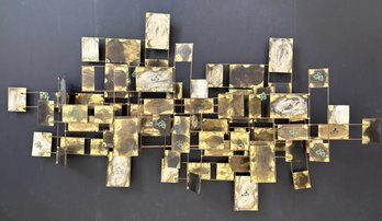 Cool Vintage Mid Century Modern Early Curtis Jere Labyrinth Abstract Brass Wall Art Dated 1969