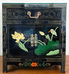 Vintage Hand Painted Black Lacquer End Table