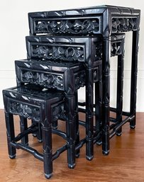 4 Vintage/antique Wood Hand Carved Nesting Tables