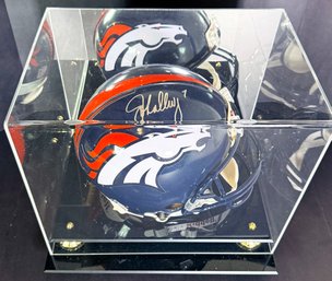 Signed John Elway Riddell Denver Broncos Football Helmet With Display Case