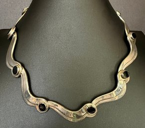 Gorgeous Articulated Sterling And Onyx Necklace, Signed By Taos Artist, Anne Forbes