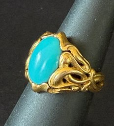 Stunning Spaulding & Co Antique Art Nouveau 18k Gold And Turquoise Ring, 10.3g