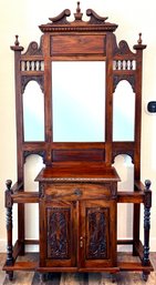 What Appears To Be Mahogany Hall Stand With Gorgeous Carved Accents