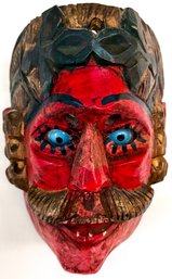 Hand Carved Guatemalan Processional Mask With Glass Eyes