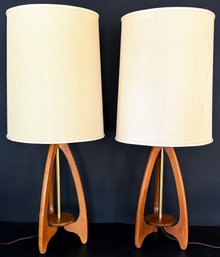 Vintage Adrian Pearsall Style Mid Century Modern Tripod Frame With Brass Column And Period Shades
