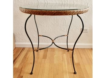 Round Dining Table With Glass And Rattan Top