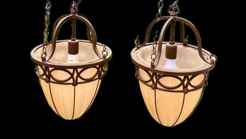 Vintage Glass And Bronze Antique Lights