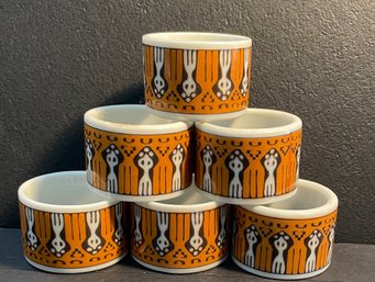 Rare Vintage 6 MCM Porcelain 'BATIK' Tribal Design Napkin Rings JAPAN - In Box
