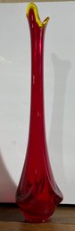 Mid Century Modern L.E . Smith Swung Strech 3-Toed Ruby Red Amberina Glass Vase 17'