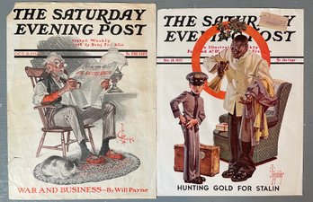 2 Original SATURDAY EVENING POST Wartime WWI WWII Covers