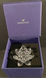 Stunning Genuine Swarovski Large Crystal Water Lily Lotus Candle Holder W/ Box Etc