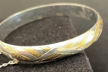 VINTAGE 925 STERLING SILVER BANGLE BRACELET UNIQUE ESTATE FIND With GOLD Highlights