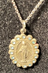 Vintage Immaculate Conception STERLING BLISS Pendant (7/8x1/2') On Sterling Necklace 19'.