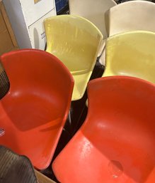 Vintage 1963 Knoll Fiberglass Bucket Side Chairs Set Of 6 - 2 Each Cream, Yellow, Orange
