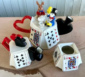 PAUL CARDEW SOUTH WEST CERAMICS VINTAGE TEAPOT SUGAR CREAMER SET ALICE IN WONDERLAND MOKA- WE CAN SHIP!