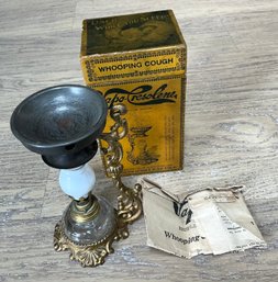 VAPO-CRESOLENE ANTIQUE, CRESOLENE OIL KEROSINE LAMP VAPORIZER WITH BOX, 6.5'-WE CAN SHIP!