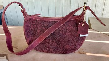 FLORAL EMBOSSED LEATHER RED BROWN HOBO BAG PATRICIA NASH STYLE NWT-WE CAN SHIP!